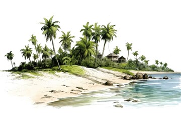 Poster - beach with palm trees isolated on white background. Generated by AI