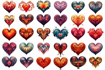 Poster - set of drawn hearts. Generated by AI