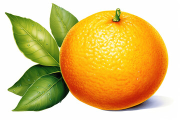 Poster - orange with leaves isolated on white background. Generated by AI.