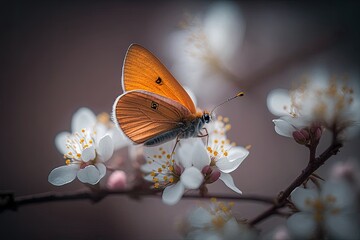 Poster - colorful butterfly perched on a delicate white flower. Generative AI