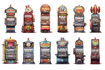 Poster - slot machines on a white background. Generated by AI.