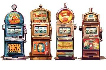 Poster - slot machines on a white background. Generated by AI.