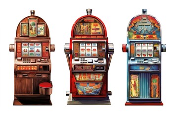 Poster - slot machines on a white background. Generated by AI.