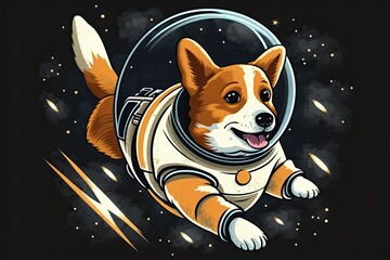 Poster - dog astronaut floating in space. Generative AI