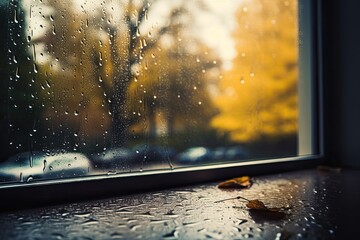 Sticker - rainy day seen through a window with water droplets on the glass