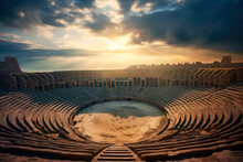 Roman Amphitheater At Sunlight Time In Italy.