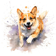 A Watercolor Painting Of A Corgi Dog. Generative AI.