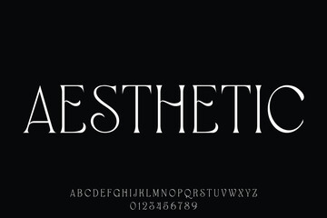 Aesthetic minimalist typeface display font vector. Thin luxury natural curved style typography design illustration