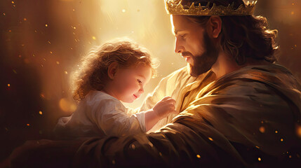jesus and child, biblical illustration, generative ai.