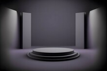 Modern Minimal Underground Empty Stage, Cercle Black Futuristic Podium Product Display, , 3d Rendering , 32k, High Detail, High Quality