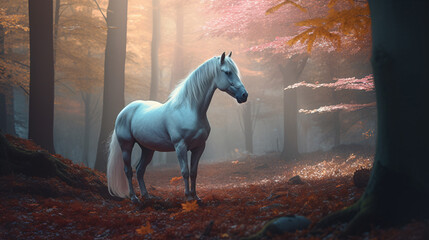 white horse in the woods generative ai