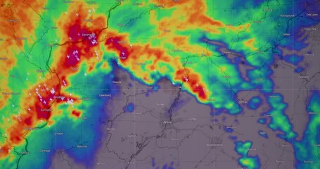 the weather forecast interface on the digital screen shows the storm., global warming concept