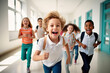 canvas print picture - kids running school ai generated