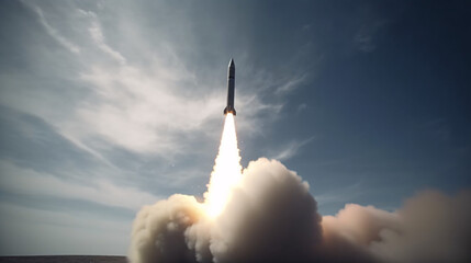 Wall Mural - rocket launching shoots up to sky generative ai