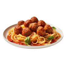 Delicious Plate Of Spaghetti With Meatballs Isolated On A White Background
