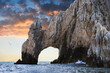 Sailing close to the recognizable arch of Cabo San Lucas, a rock formation on the southernmost tip of the peninsula in Cabo San Lucas, Baja California, Mexico.