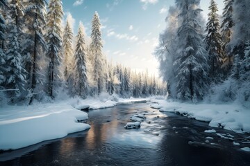 a winter snowy landscape realistic photo. made with Generative AI 