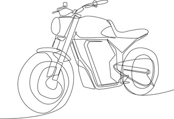 Simple continuous line draw of cool electric motorbike. Technology minimalist concept, transportation minimalist concept. technology, simple line, transportation, continuous line, vector. 