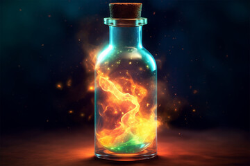 generative ai. a glowing magic potion bottle background