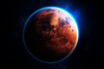 Wall Mural - planet mars on a dark background. generative ai