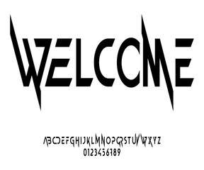 Fototapete - Welcome calligraphy lettering with decorative elements. Condensed alphabet display font vector with on isolated background.
