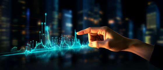 Wall Mural - hand pointing finger to growth success finance business chart of metaverse technology financial graph investment diagram, Generative AI