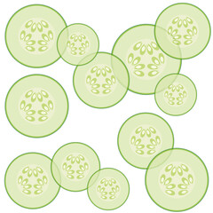  Transparent cucumber slices on white background, vector seamless pattern, background.