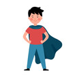 Self confidence kids concept vector illustration on white background. Boy is a superhero.