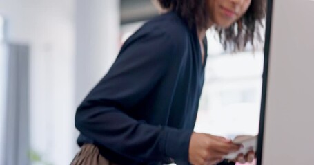 Fototapete - Woman, tablet and creative designer in office for business, working and typing email in startup. Technology, smile and African professional on internet for research, web app and networking lens flare