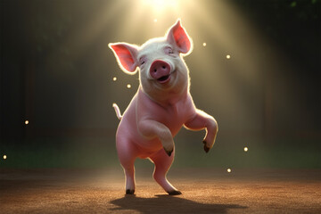 Wall Mural - Generative AI.
a cute pig is dancing