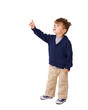 © Suresh Heyt/peopleimages.com - Thinking, child pointing and reaching isolated on a transparent png background, grab in wonder. Search or dream, future or development and young boy point for growth or learning with hand gesture