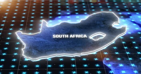 Aufkleber - Digital, world and south africa on an information technology or virtual map for global networking or connectivity. Cyberspace, data and grid for innovation, research or communication on planet earth