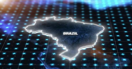 Aufkleber - Digital, world and brazil on an information technology or virtual map for global networking or connectivity. Future, data and grid for innovation, research or telecommunication on planet earth