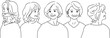 背景が透過した線画で高齢の女性5人のグループ