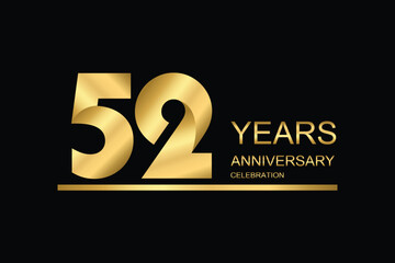 Wall Mural - 52 year anniversary vector banner template. gold icon isolated on black background.
