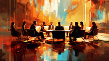 Business Meeting As Abstract Impressionist Art