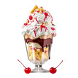 ice cream with cherry isolated on transparent background cutout