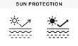 UV Skin Protection Line and Silhouette Icon Set. Reflect Ultraviolet Radiation from Skin Symbol Collection. Block Solar Light. Stop Ultraviolet Rays, SPF Cream Pictogram. Isolated Vector Illustration