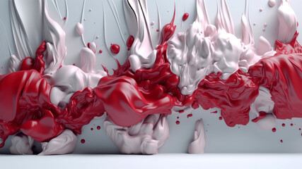 Poster - red and white paint splashing on white background generative ai