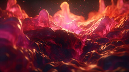 Poster - Abstract 3d rendering of chaotic structure. Computer generated background with flowing liquid shapes. generative ai