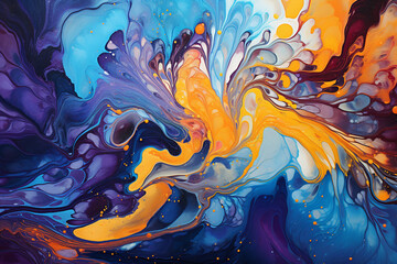 Wall Mural -  Euphoric Waves A series of abstract images created using a fluid art technique of pouring and swirling bright bold colors of acrylic paint abstract