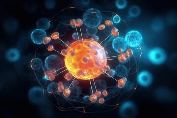 Wall Mural - atomic nucleus electrons neutrons protons. model shows that an atom is mostly empty space, with elec