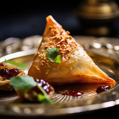 Wall Mural - Vegetarian samsa or samosas.Indian special traditional street food punjabi samosa