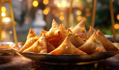 Wall Mural - Vegetarian samsa or samosas.Indian special traditional street food punjabi samosa