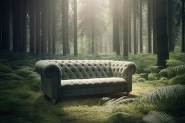 Wall Mural - sofa in the forest the concept of outdoor recreation. relaxation generative ai.