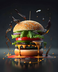 Abstract illustration of a hamburger on a solid background.