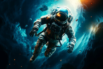 Wall Mural - astronaut in outer space on a beautiful background. generative ai