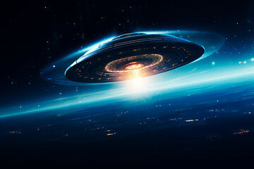Wall Mural - flying saucer of aliens in flight. generative ai