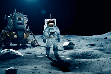 Wall Mural - astronaut on the surface of the moon. generative ai