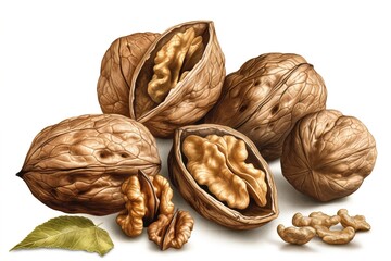 Poster - walnuts isolated on white background. Generated by AI.